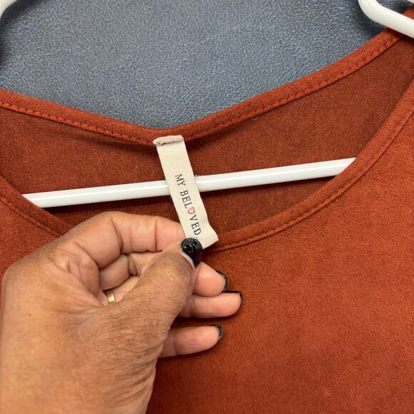 My Beloved Rust Cold Shoulder Dress M Suede Look Long Sleeve Boho Tunic - Picture 2 of 3